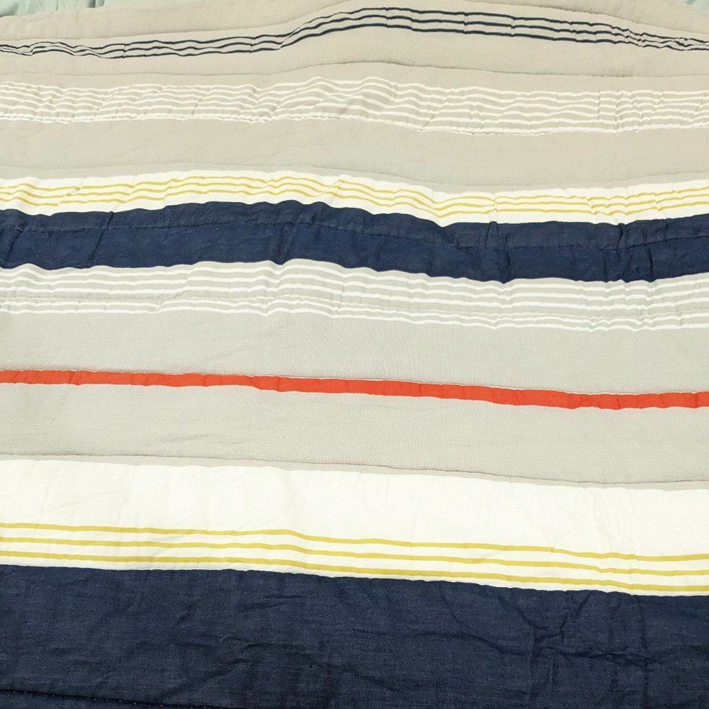 Pottery Barn Teen Wyatt Stripe Comforter Full Queen F/Q blue orange yellow